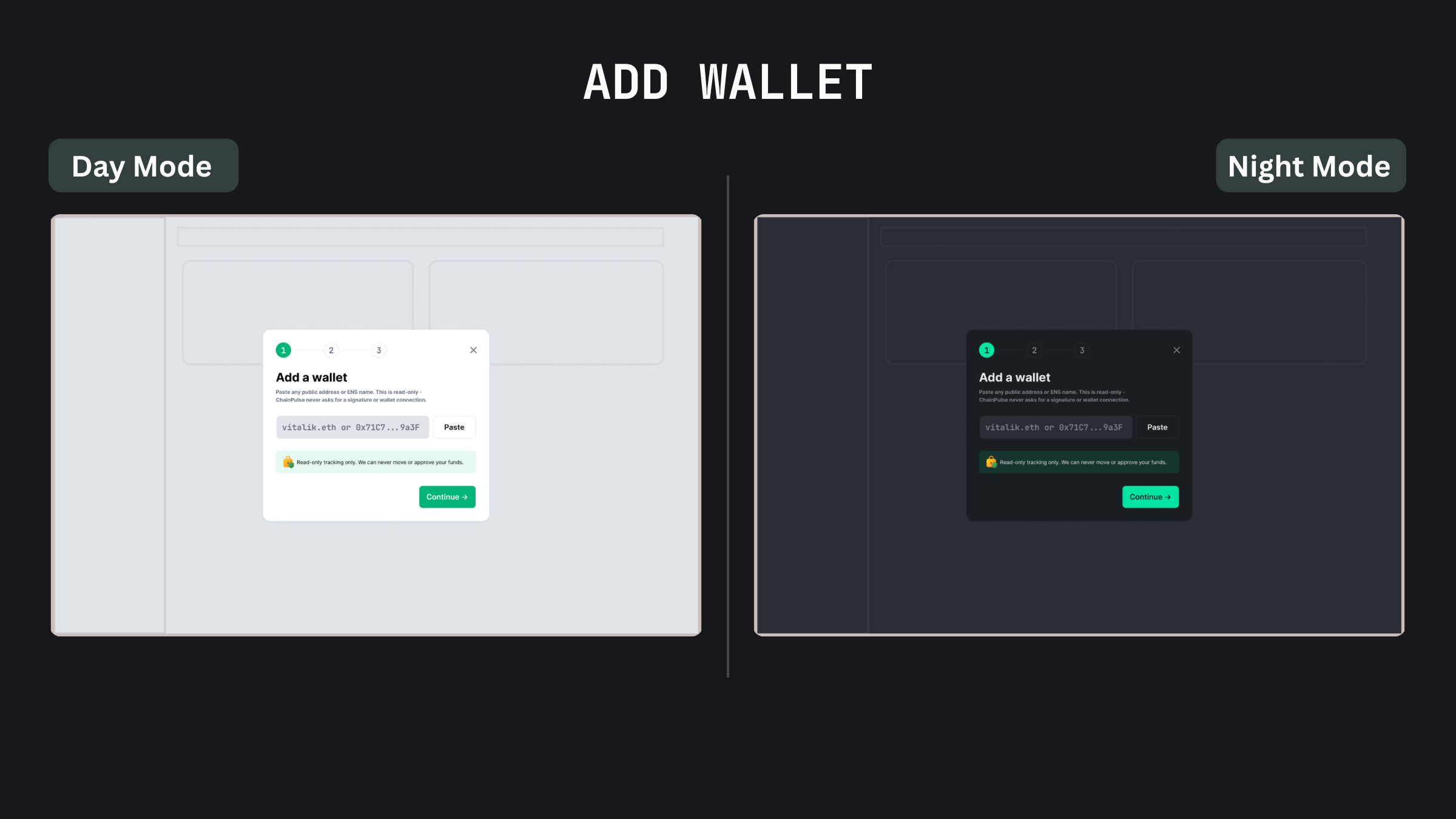 Add Wallet, 3-step onboarding modal